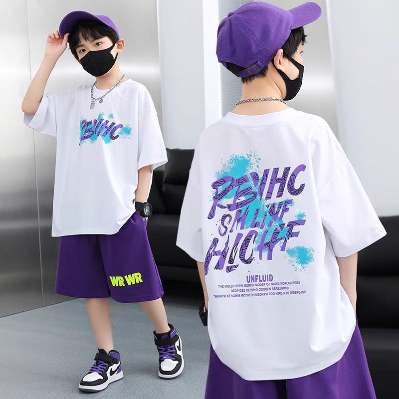 Cotton Short-sleeved Pants Medium Big Summer Children's Suit