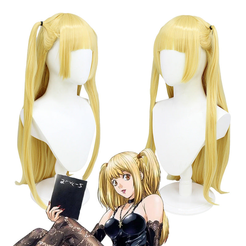 Death Note Golden Medium Long Hair Double Ponytail Universal Simulation Cos Wig