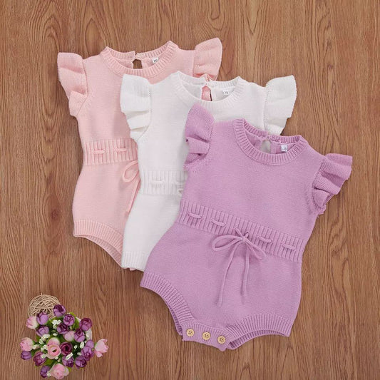 Children's Source Clothing Infant Lace Three-color Flounced Sleeve Button Sweater Warm Jumpsuit, Climbing Suit