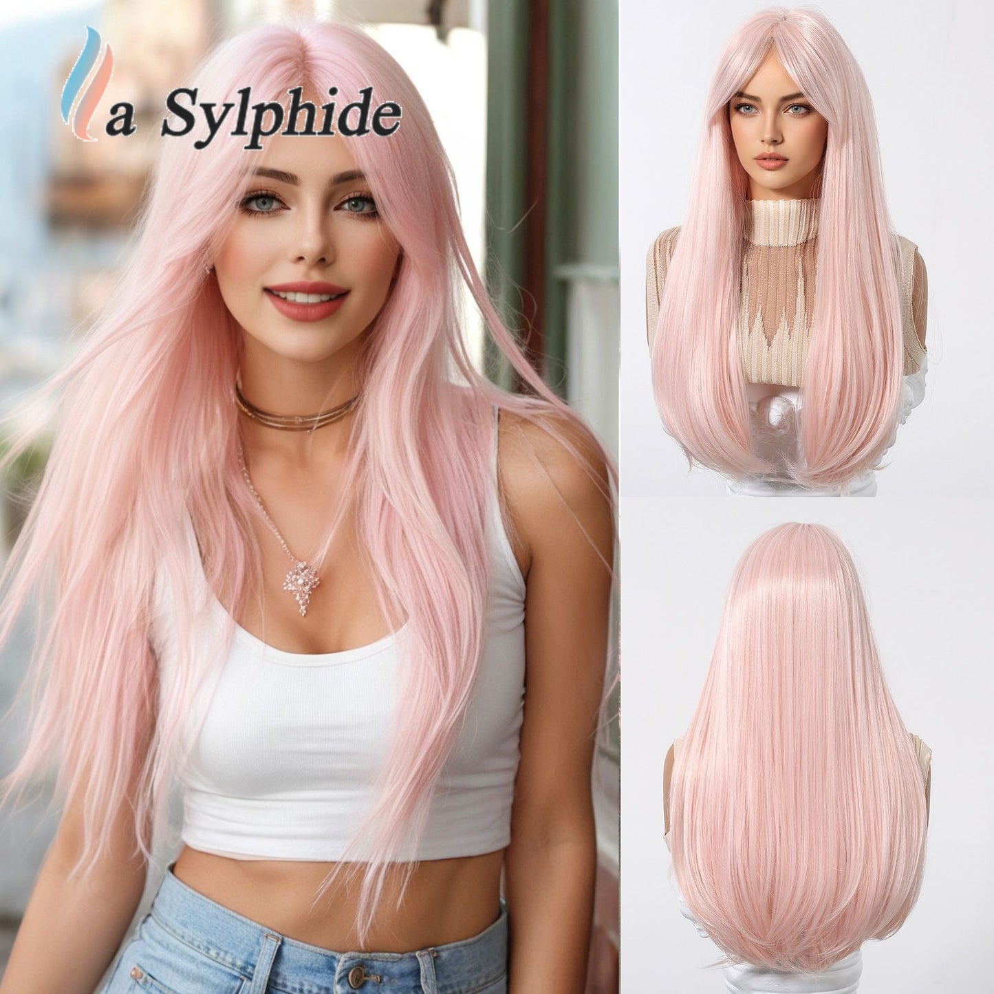 Hair Seam Gradient Golden Partial Rose Net Head Cover Chemical Long Straight Wig