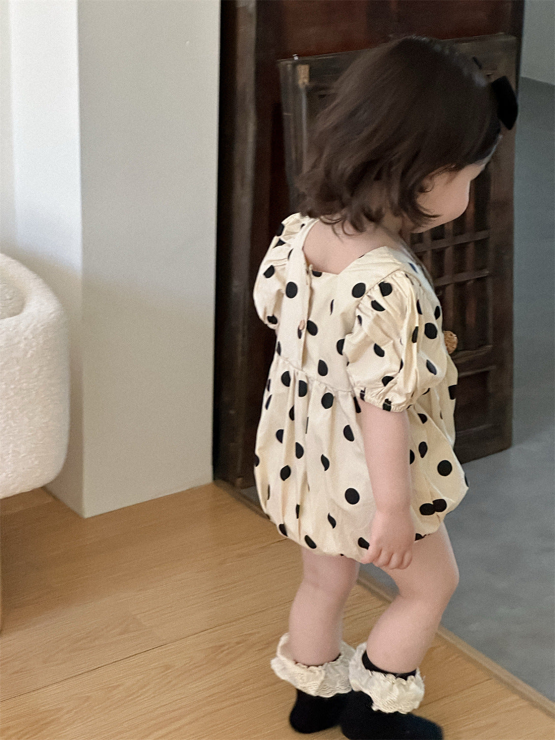 Children's Summer Puff Sleeve Thin Romper Korean Style Clothing Polka Dot Jumpsuit, Climbing Suit