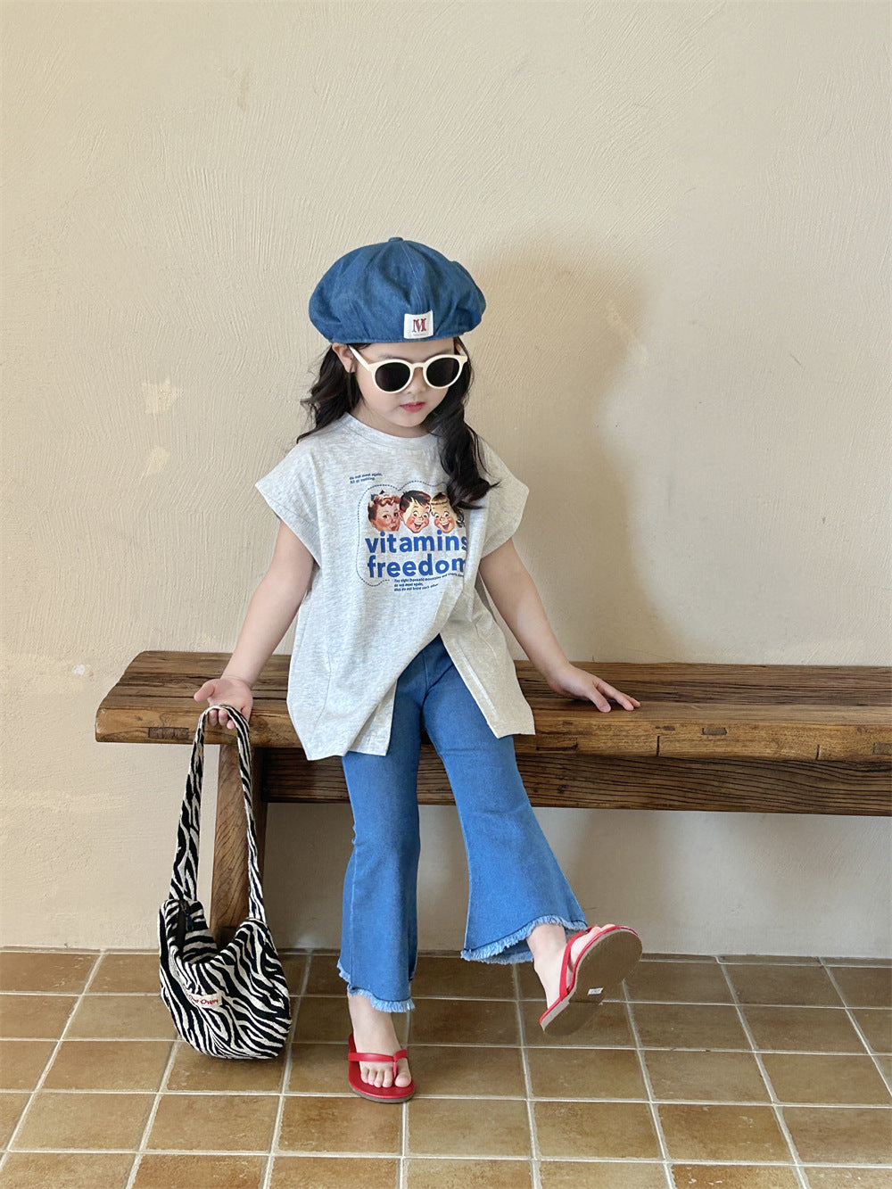 Children's Cartoon Printed Mid-length Summer Korean Style Children's T-shirt