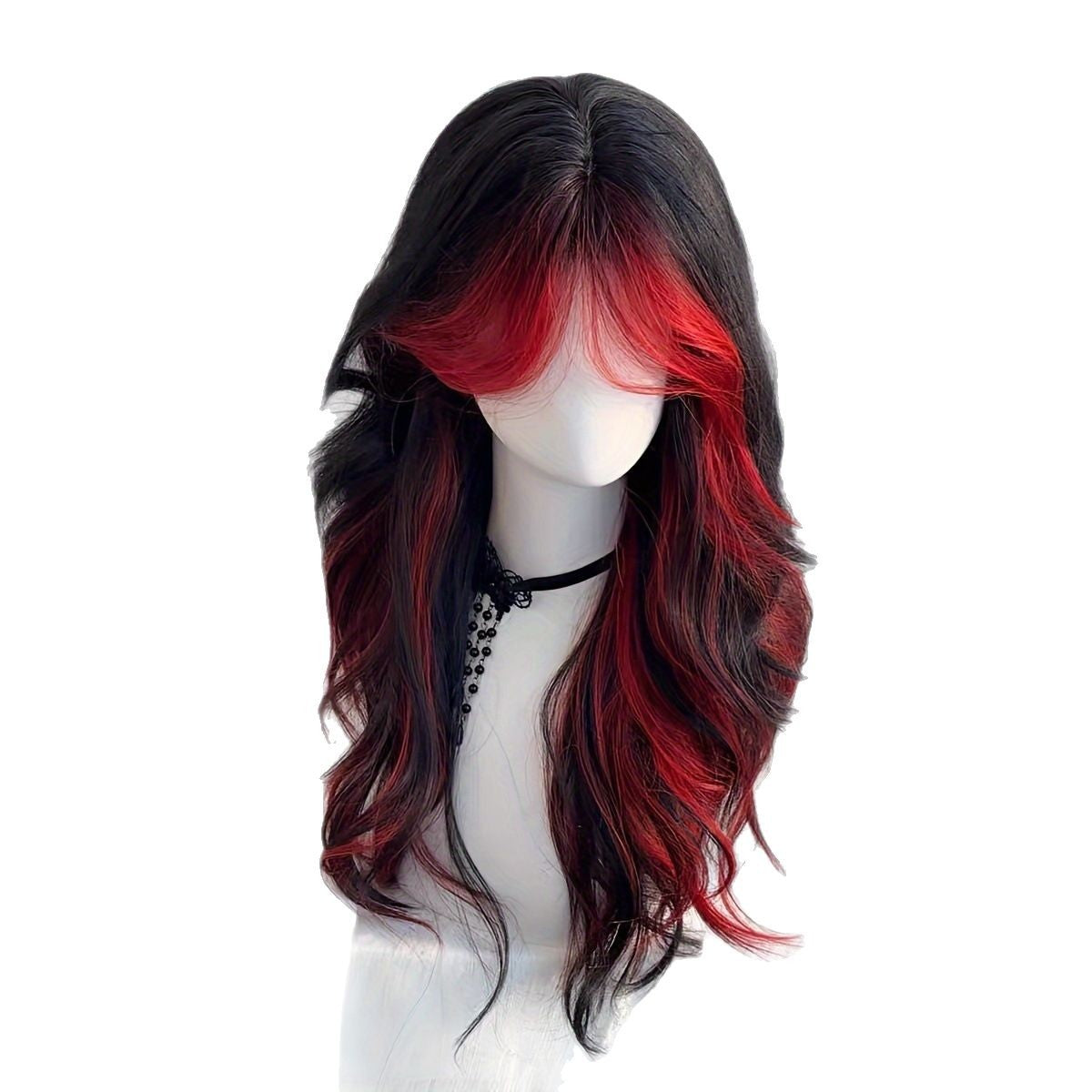 Bangs Dyed Mid-length Curly Hair Temperament Unique Simulation Scalp Full Wig Long Curls