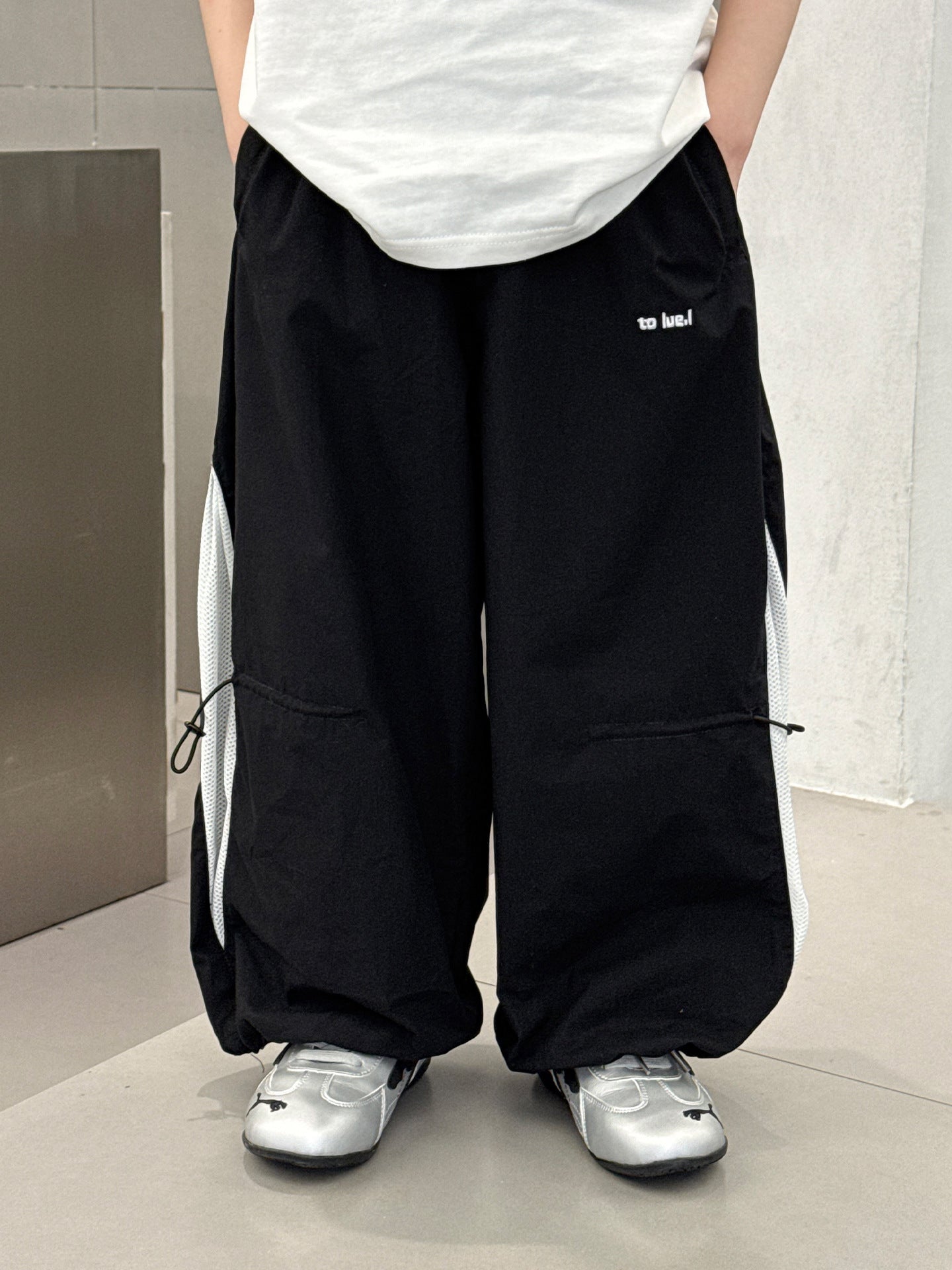 Children's Fashionable Simple Letter Splicing Design Versatile Casual Two-color Children's Pants