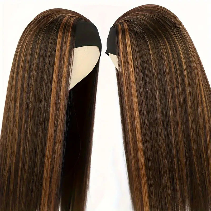 Band Inch Fashion Brown Gold Mixed Color Fiber Long Straight Wig