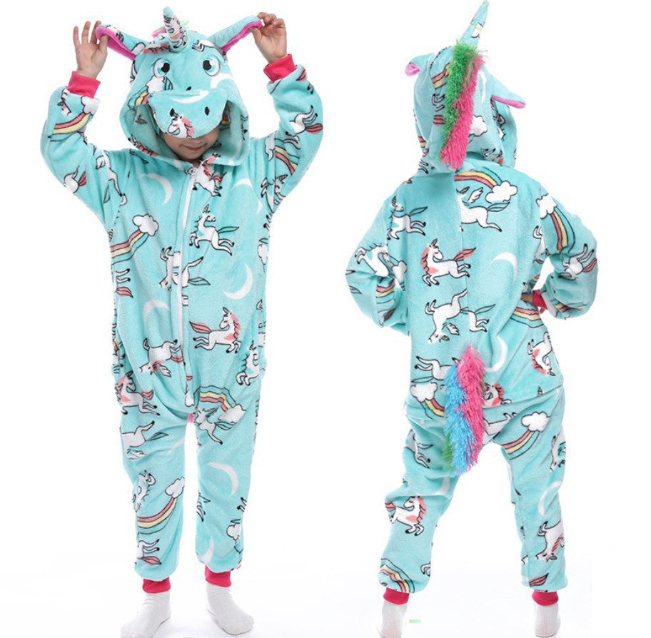 Children's Cartoon Animal One-piece Pajamas Rainbow Flannel Lion Cute Long Jumpsuit, Climbing Suit