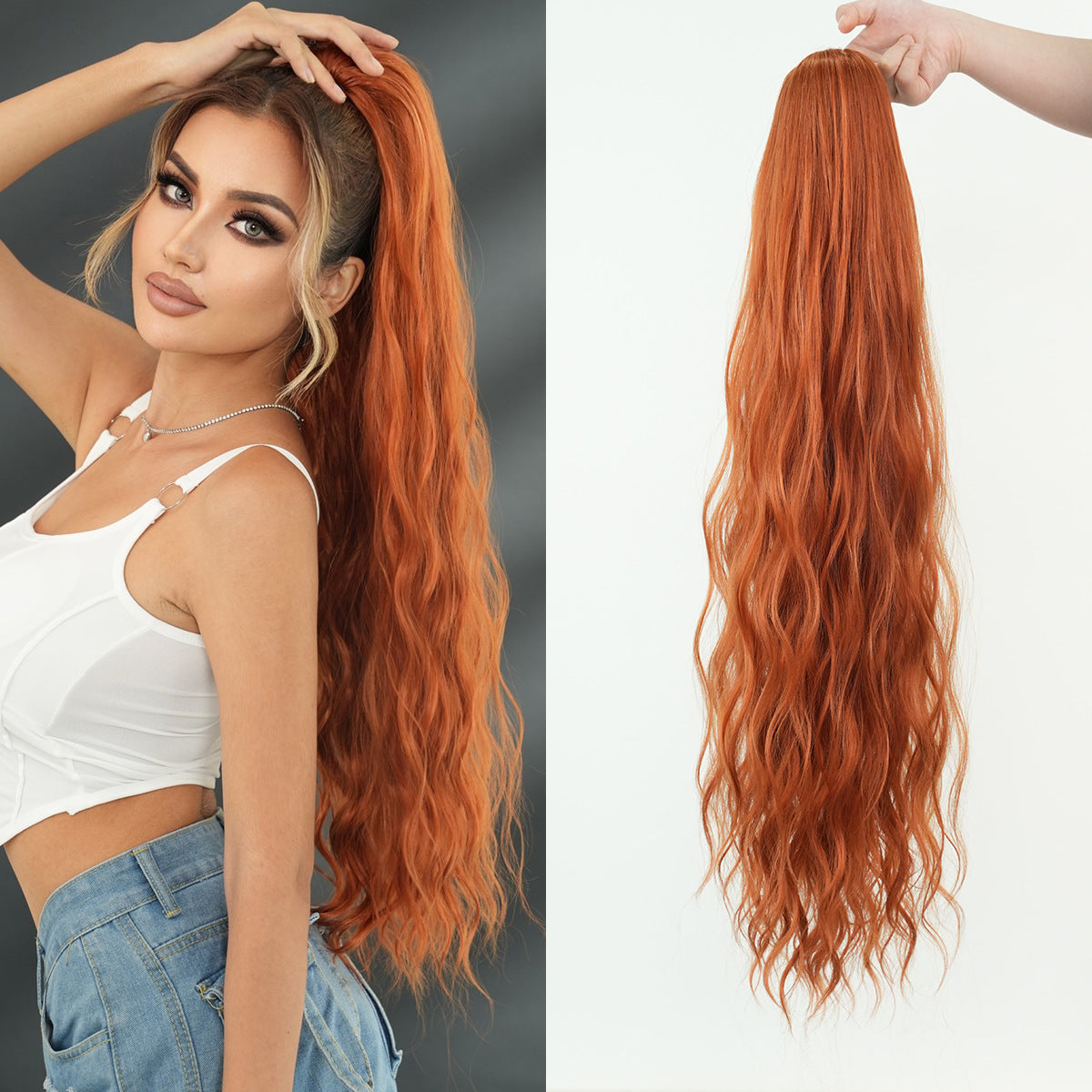 Inch Extra Long Curl Drawstring Net Pocket Elastic Water Wig Ponytail