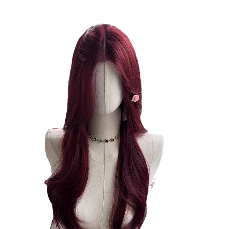 Red Front Lace Big Wave Female Small Medium-sized Long Straight Wig