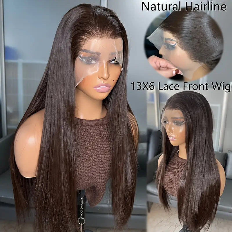 Women's Lace Chemical Fiber Natural Black Hand Crochet Long Straight Wig
