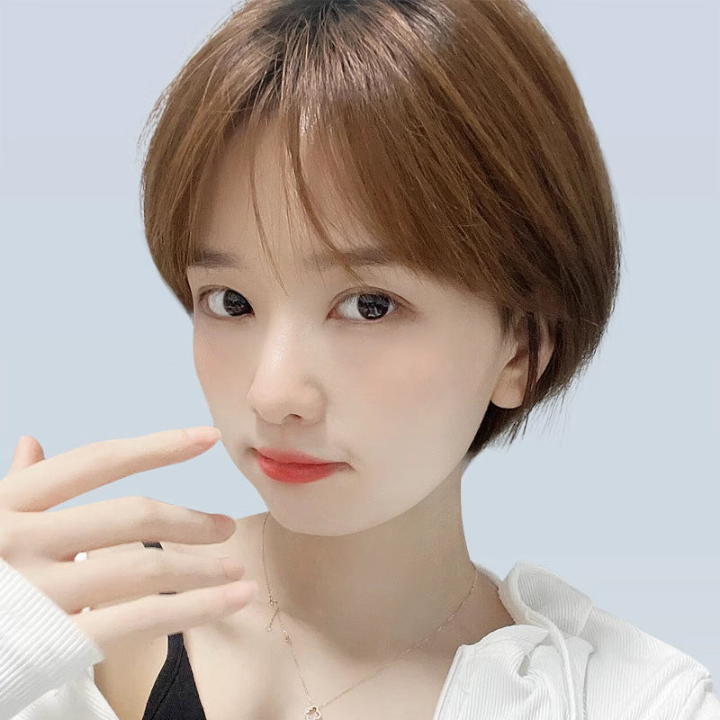 Women's Sheath All Repairing Face Skin White Cover Extension Full Top Real Hair Wig