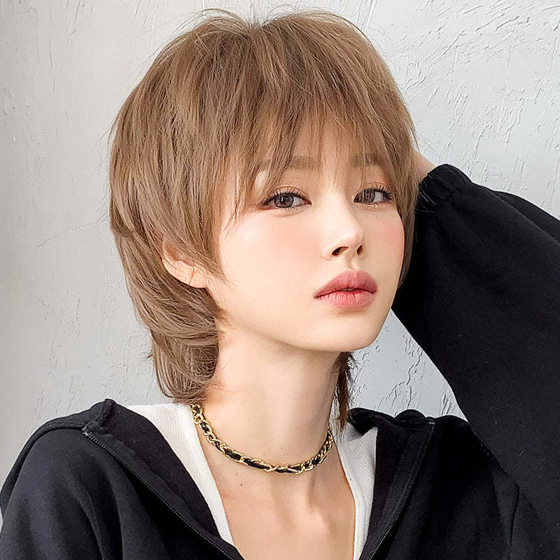 Women's & Men's Fashion Neutral Wolf Tail Full Top Wig Short Curly Hair