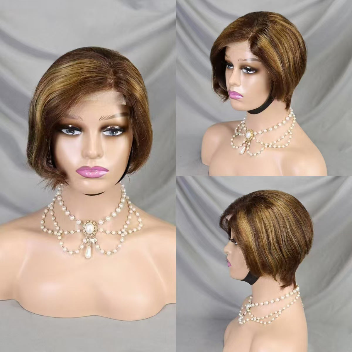 Fashion Slouchy Lace Pixie Cut Human Real Hair Wig