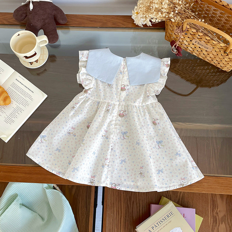 Children's Shirt Floral Flying Sleeve Princess A- Children's Dress