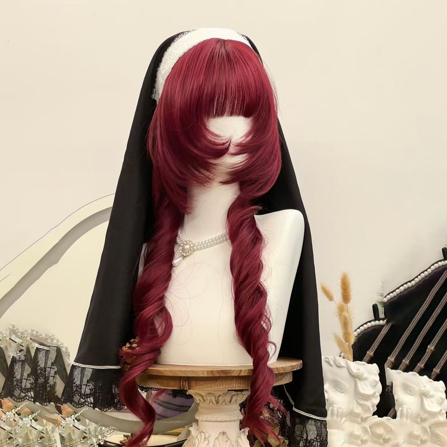 Women's Layered Modified Face Special Wine Red Subculture Jellyfish Head Personality Wig Long Curls