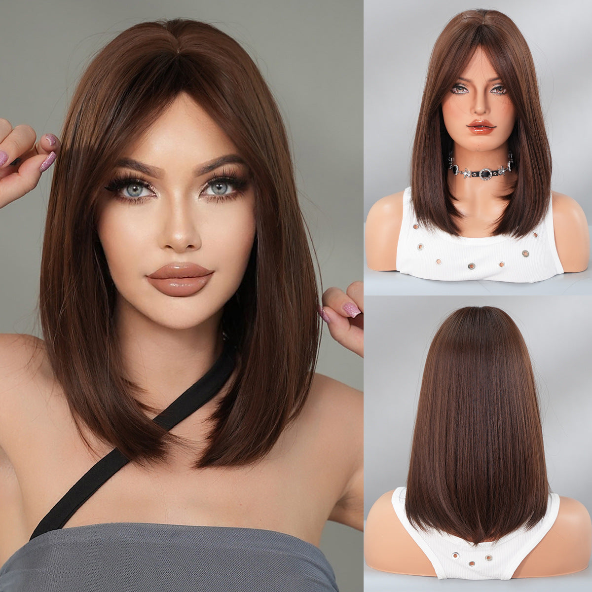 Shoulder Gradient Gold Side Division Bangs Natural Wig Short Straight Hair