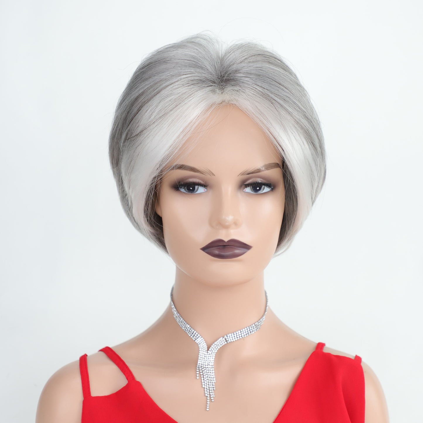 Gray Highlight Wave Synthetic Wigs One Wig Short Straight Hair