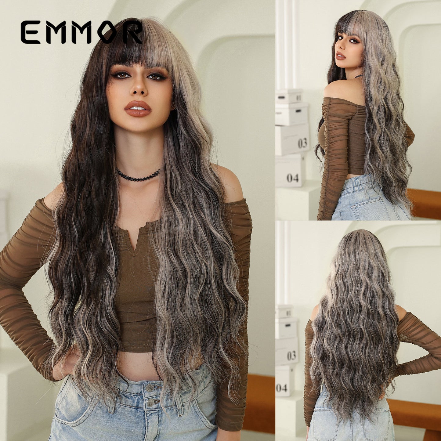 Red Gradient Bangs Big Wave Curly Wig Long Curls