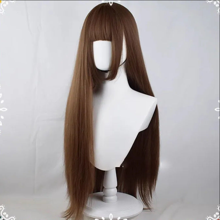 Summer Green Tea Burnt Brown Soft Natural Princess Cut Long Straight Wig