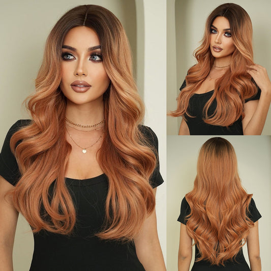 Women's Fashion Mid-length Colorful Curly Hair Sheath Big Wave Chemical Wig Long Curls