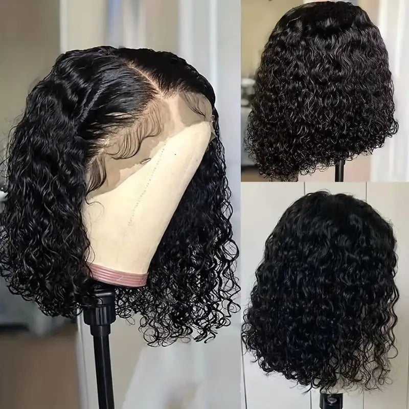 Medium Black Small Female Front Lace Wig Short Curly Hair