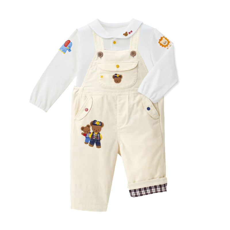 Cartoon Bear Color Letter Embroidery Sailor Collar Short Sleeve Long Children's Shirt