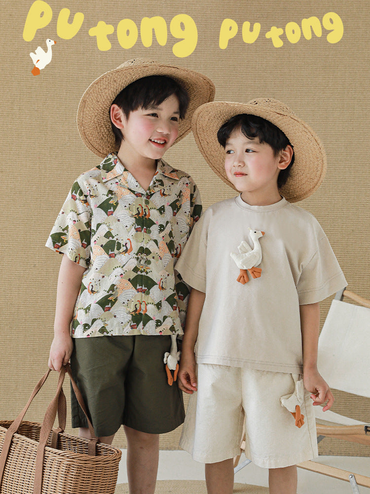 Children's Printing Shirt Handmade Big Goose Doll Children's Suit