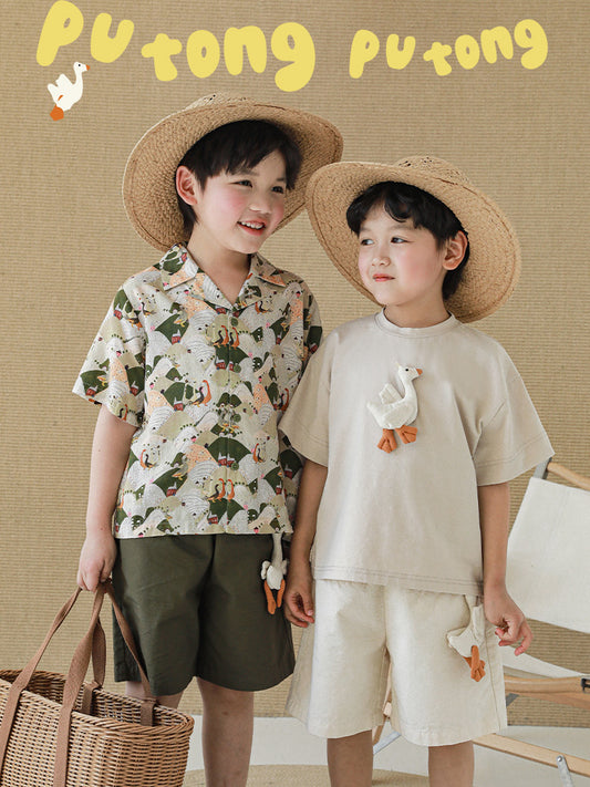 Children's Printing Shirt Handmade Big Goose Doll Children's Suit