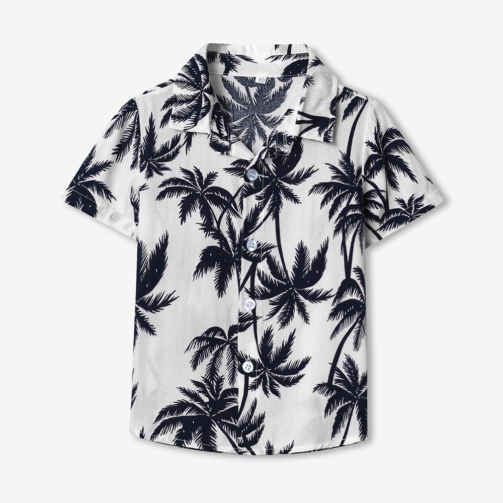 Children's Summer Neutral Printed Cotton Cardigan Trendy Hawaiian Short Children's Shirt