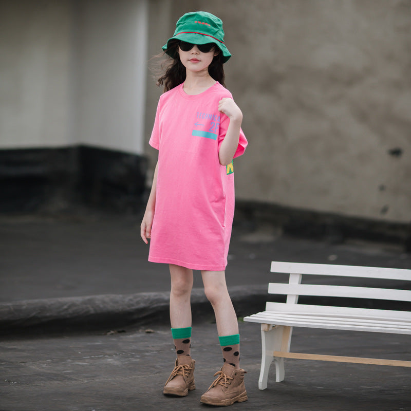 Children's Short Sleeve Mid-length Medium Large Western Style Loose-fitting Children's T-shirt