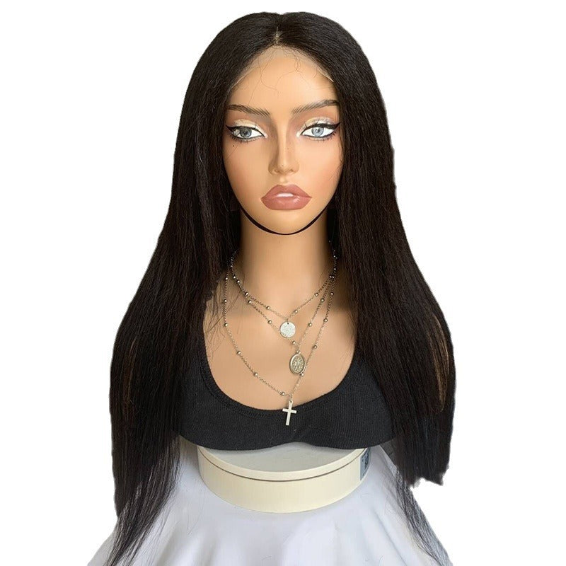 African Straight Hair Mixed Lace Sheath Wig Long Curls