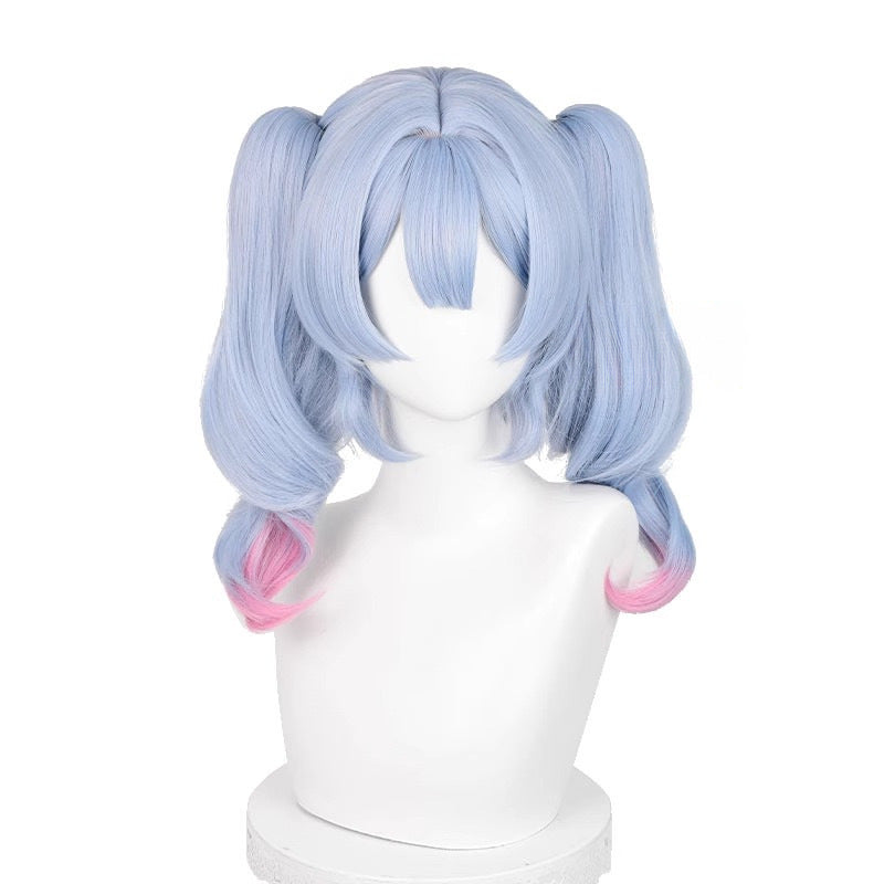 Blue Gradually Varied Pink Double Tiger Mouth Clip Mid-length Cos Wig