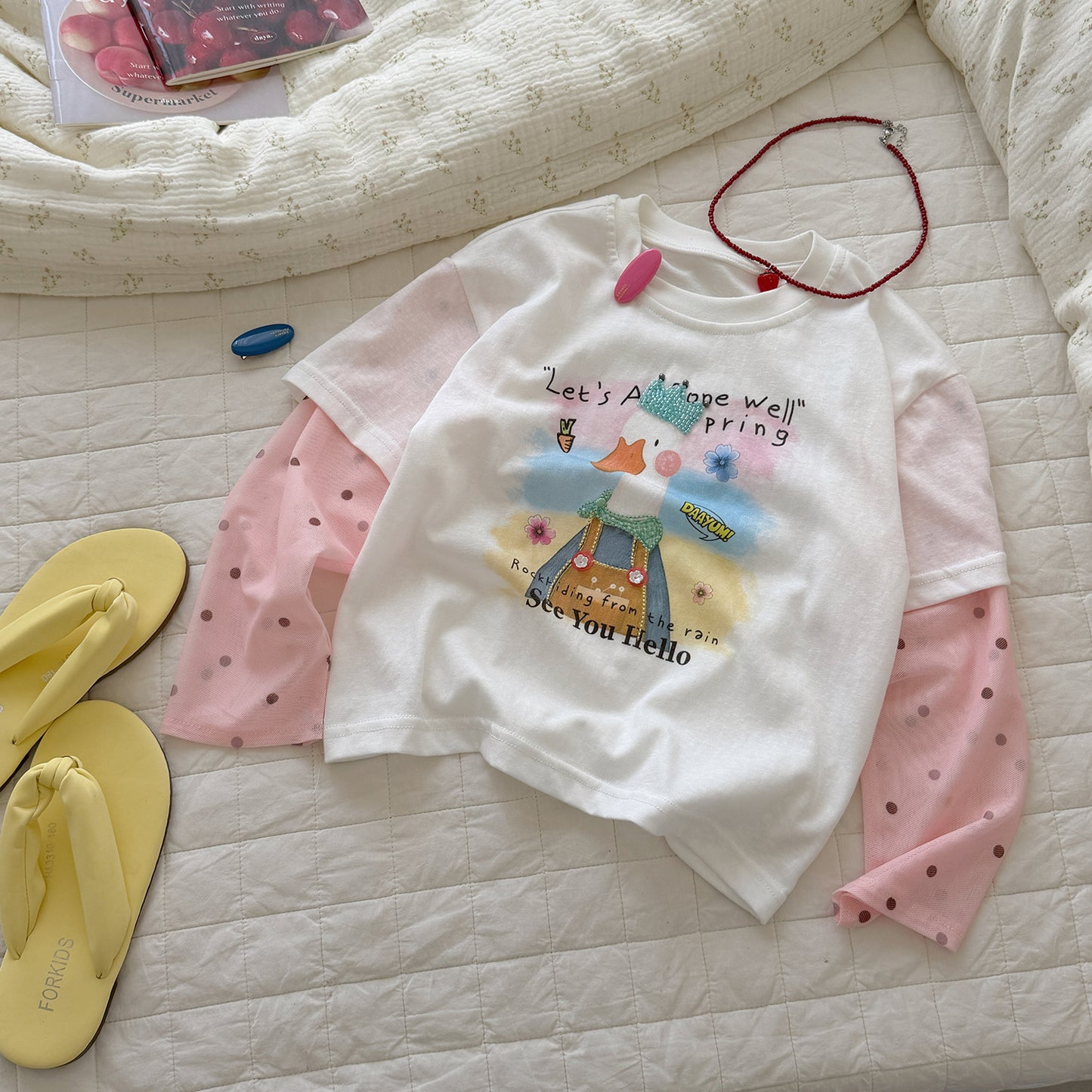 Stitching Sleeves Fake Two-piece Summer Versatile Casual Fashion Sun Protective Children's T-shirt