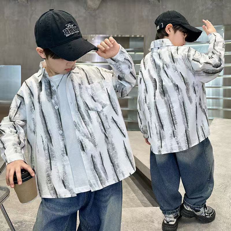Children's Clothing Middle Big Spring Fashionable Handsome Long Sleeve Children's Shirt