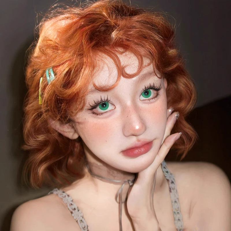 Women's Style Orange Bangs Small Curls Natural Wig Short Curly Hair