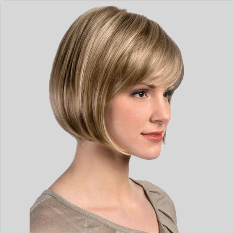 Women's Short Hair Side Bangs Head Cover Fashion Long Straight Wig