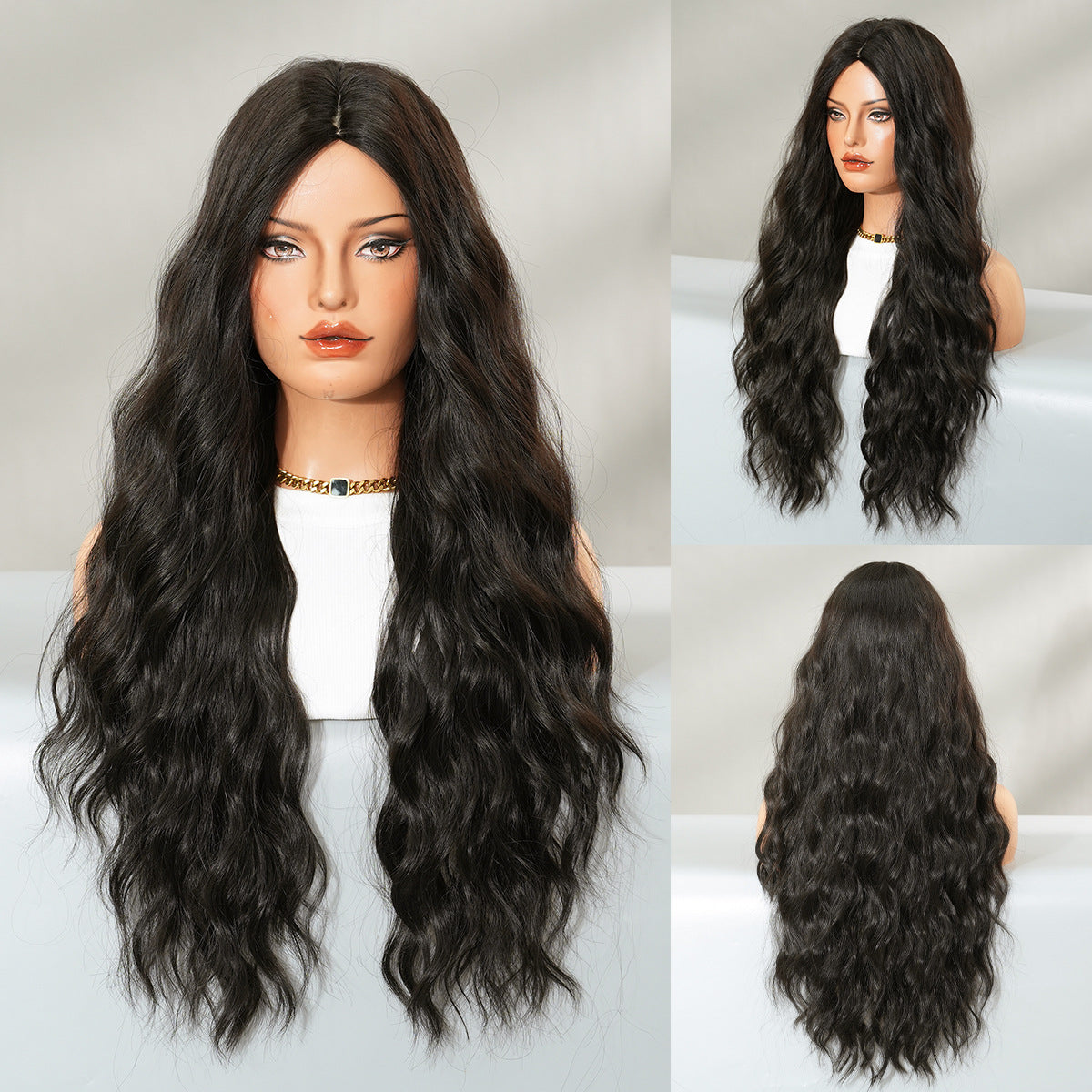 High Quality Sand Golden Small Female Medium Wig Long Curls