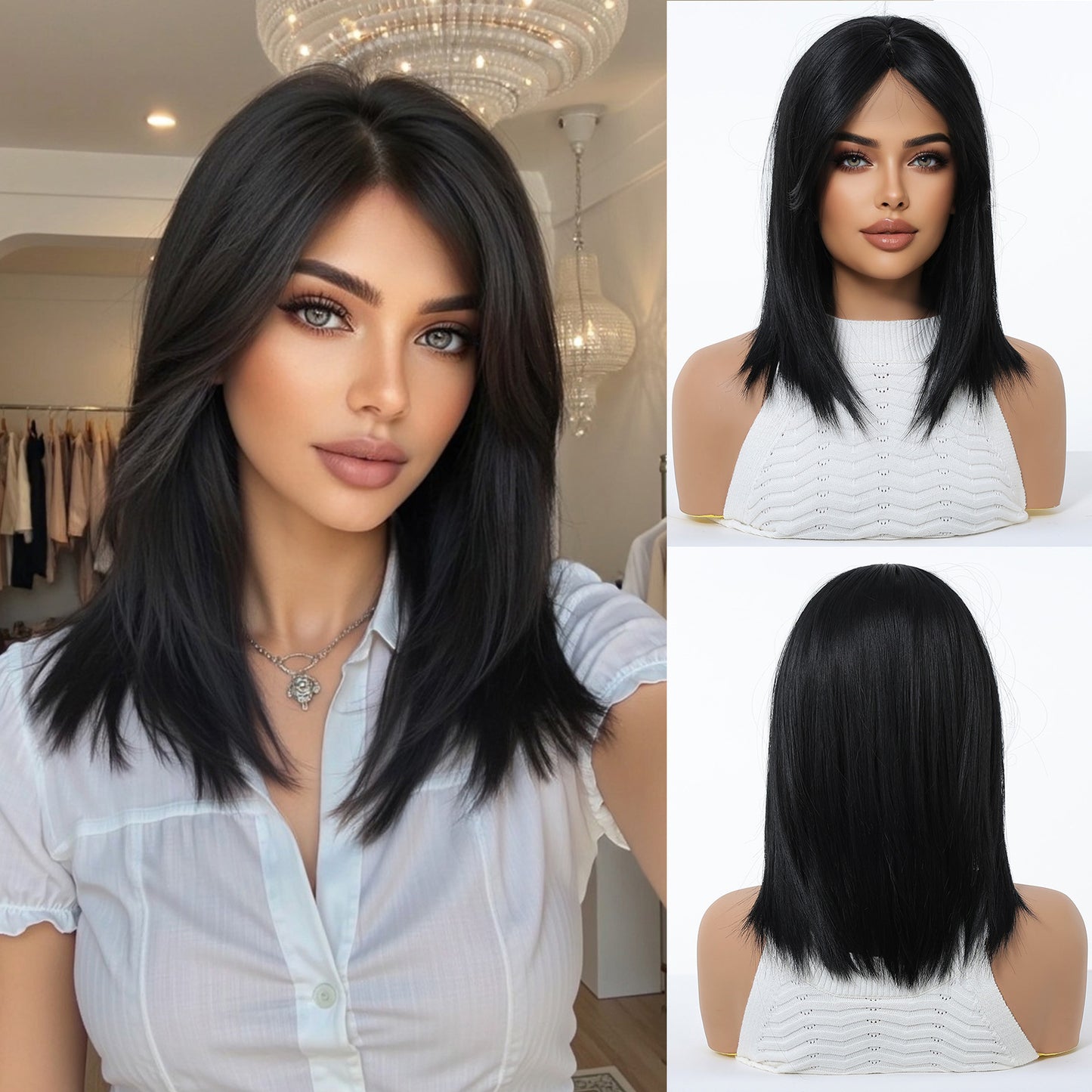Gradient Gold Female Medium Hair Style Long Straight Wig