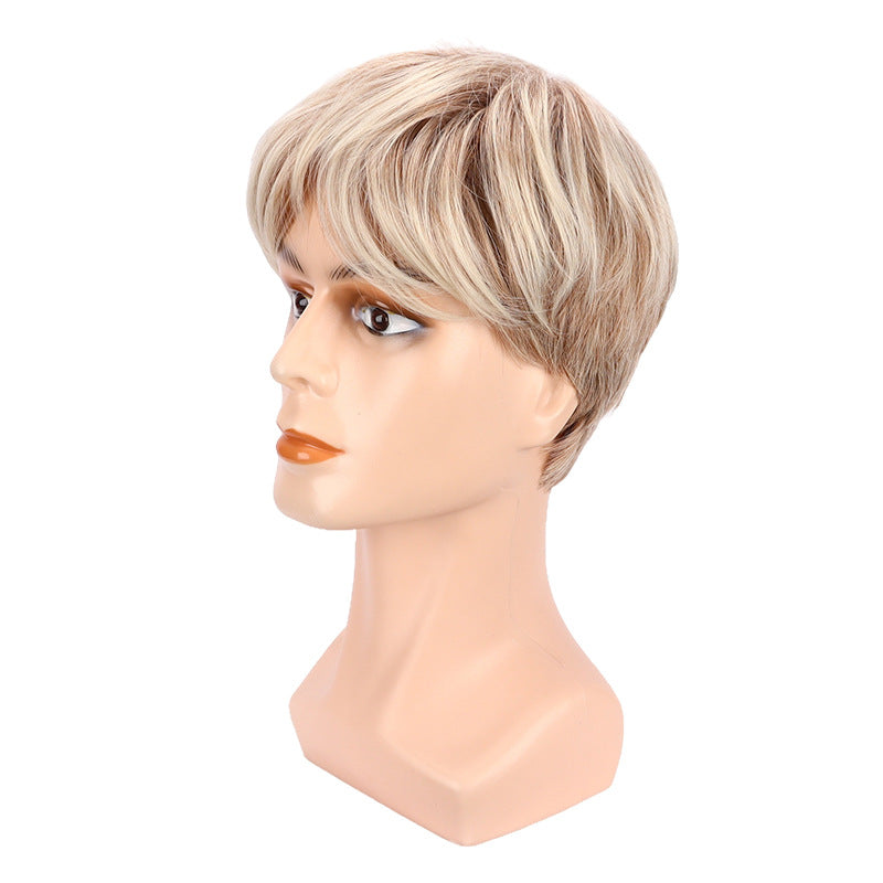 Men's Brown Golden Split Short Straight Hair Men's Wig