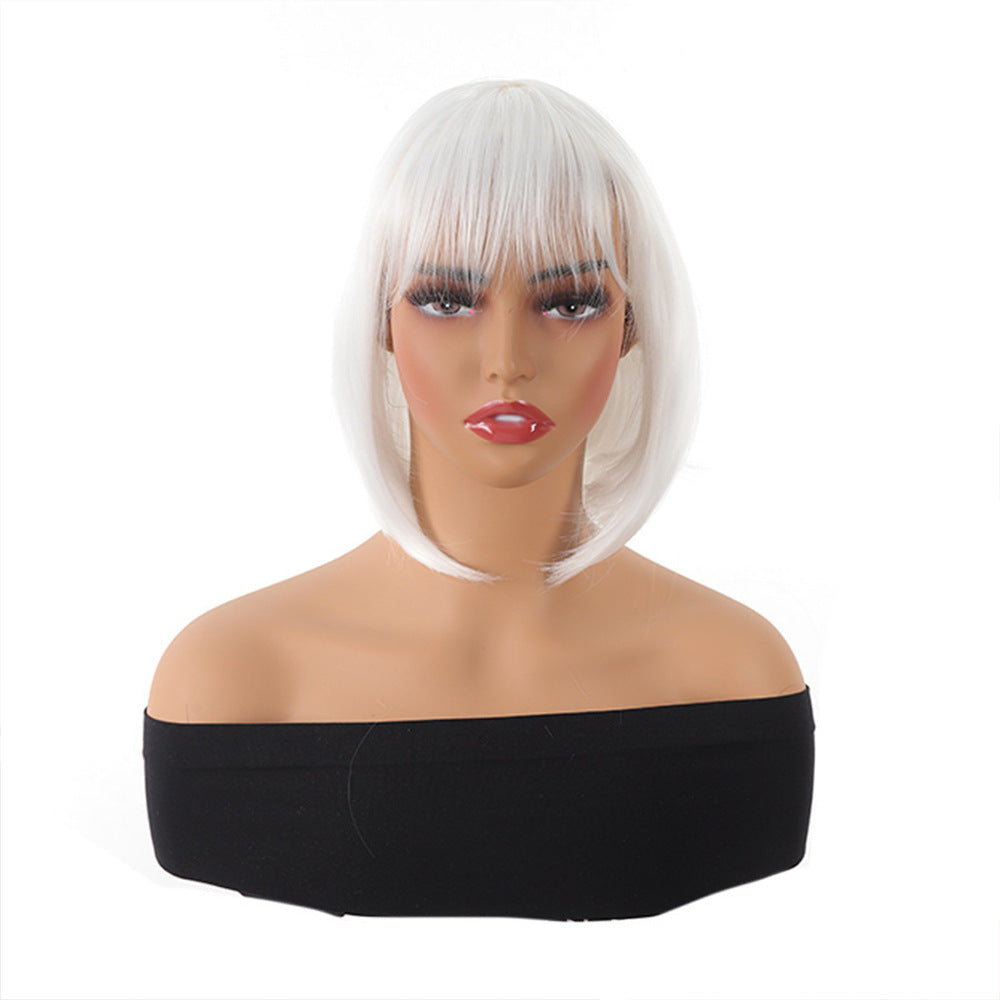 Women's Synthetic Wigs Mixed Color Bangs Wave Wig Short Straight Hair