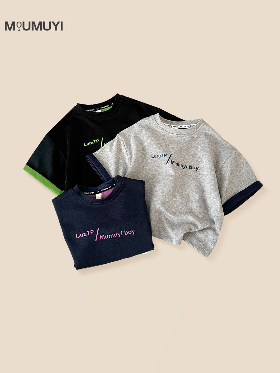 Children's Summer Boy's Short-sleeved Korean Style Western Letter Color Matching Loose Children's T-shirt