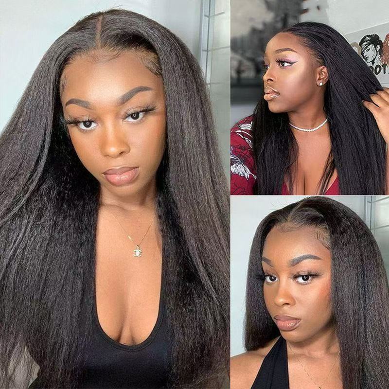 Head Cover Female Black Fluffy Long Real Hair Wig