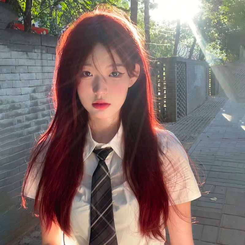 Bangs Red Natural Simulation Sweet Hair Long Straight Wig