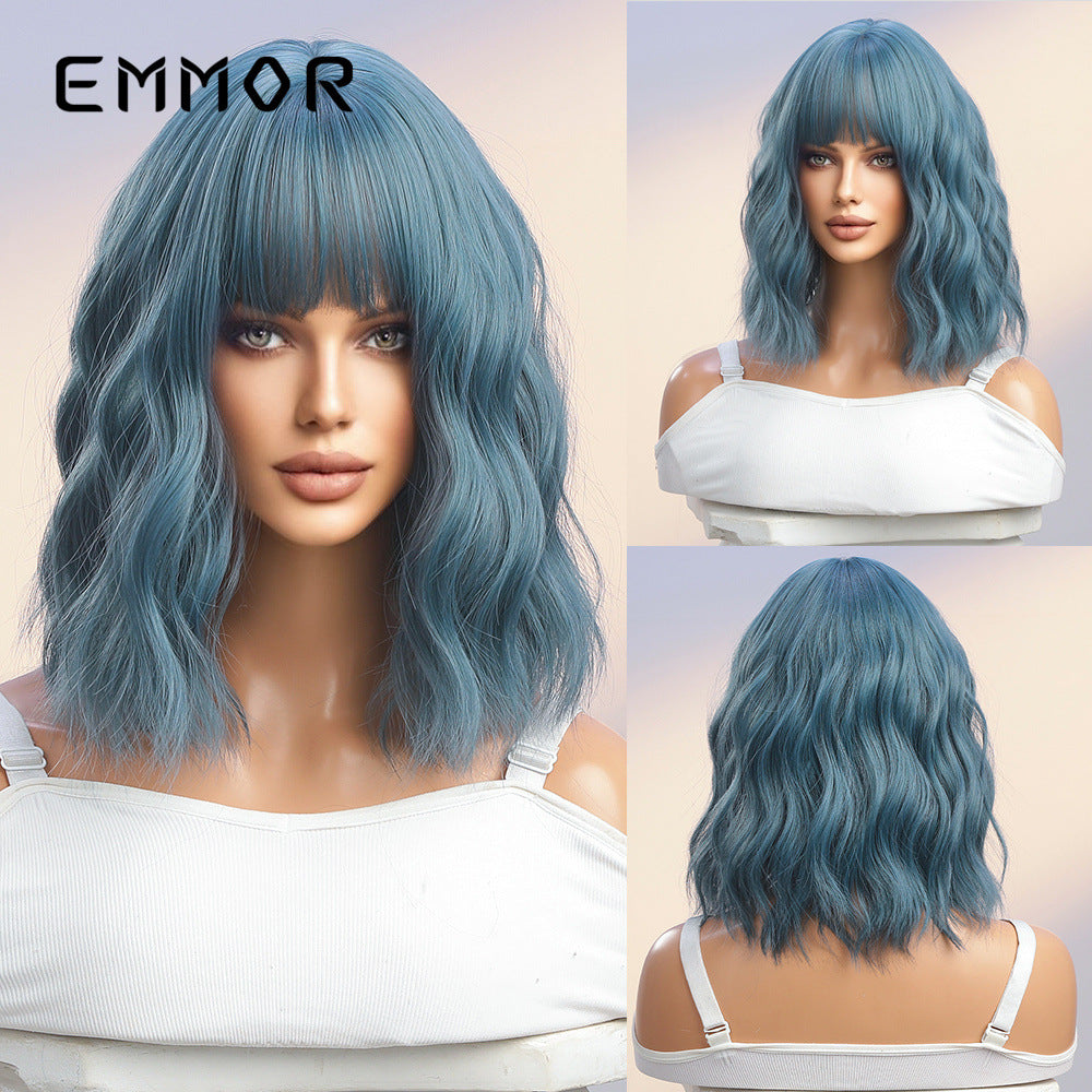 Female Natural Straight Bangs Realistic Golden Wig Short Curly Hair