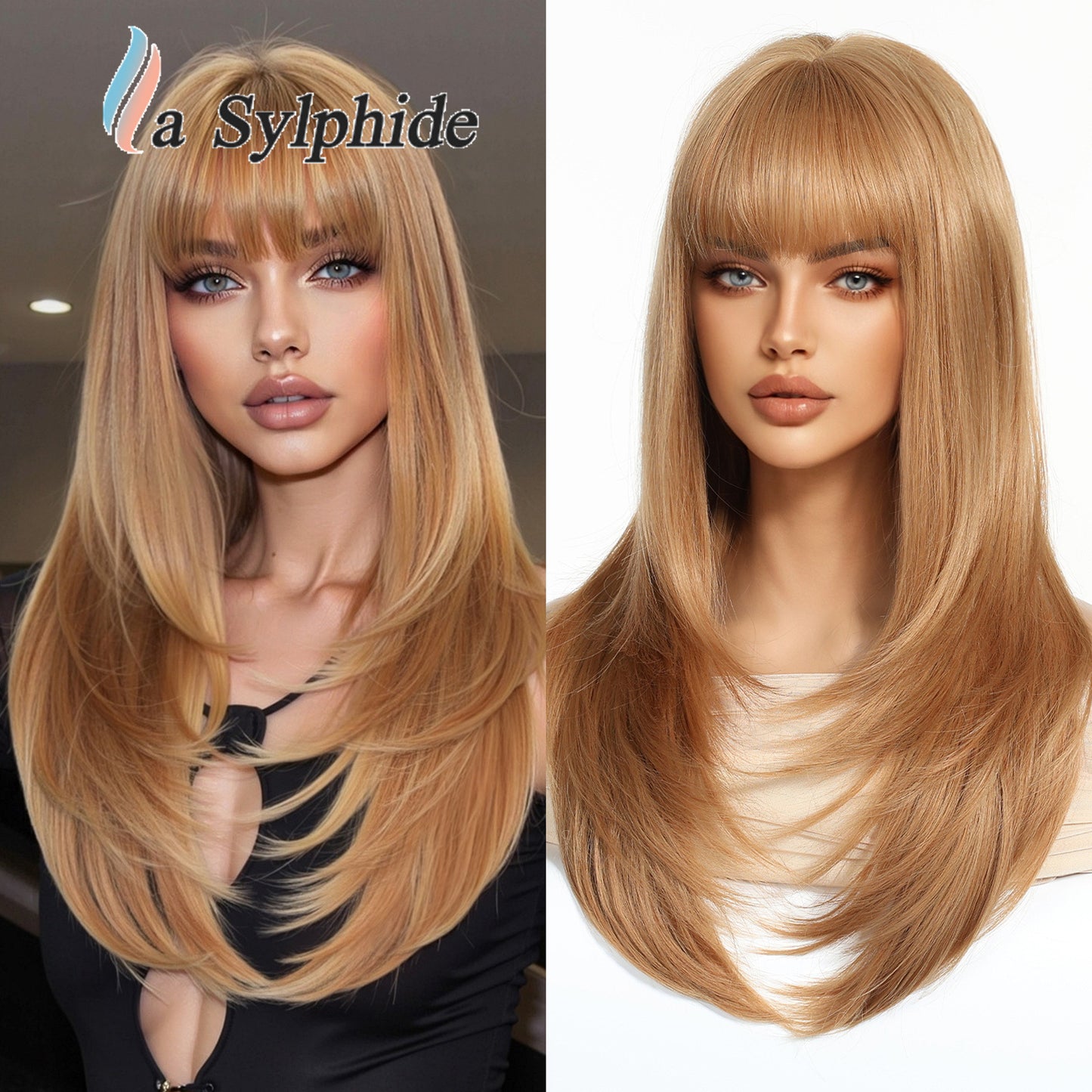 Bangs Summer Level Red Hair Rose Net Long Straight Wig