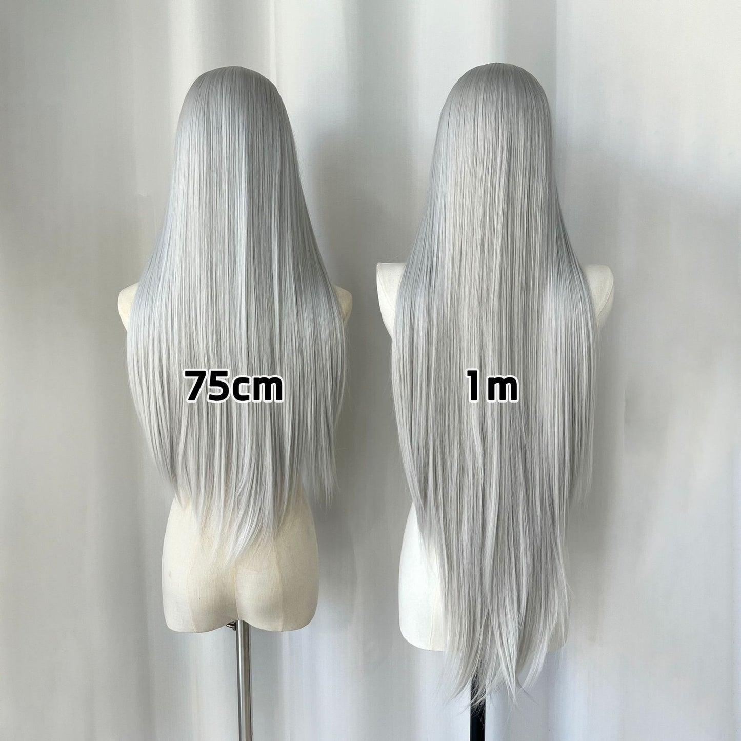 White Gray Hand Crochet Forehead Lace Female Comic Show Mao Long Straight Wig