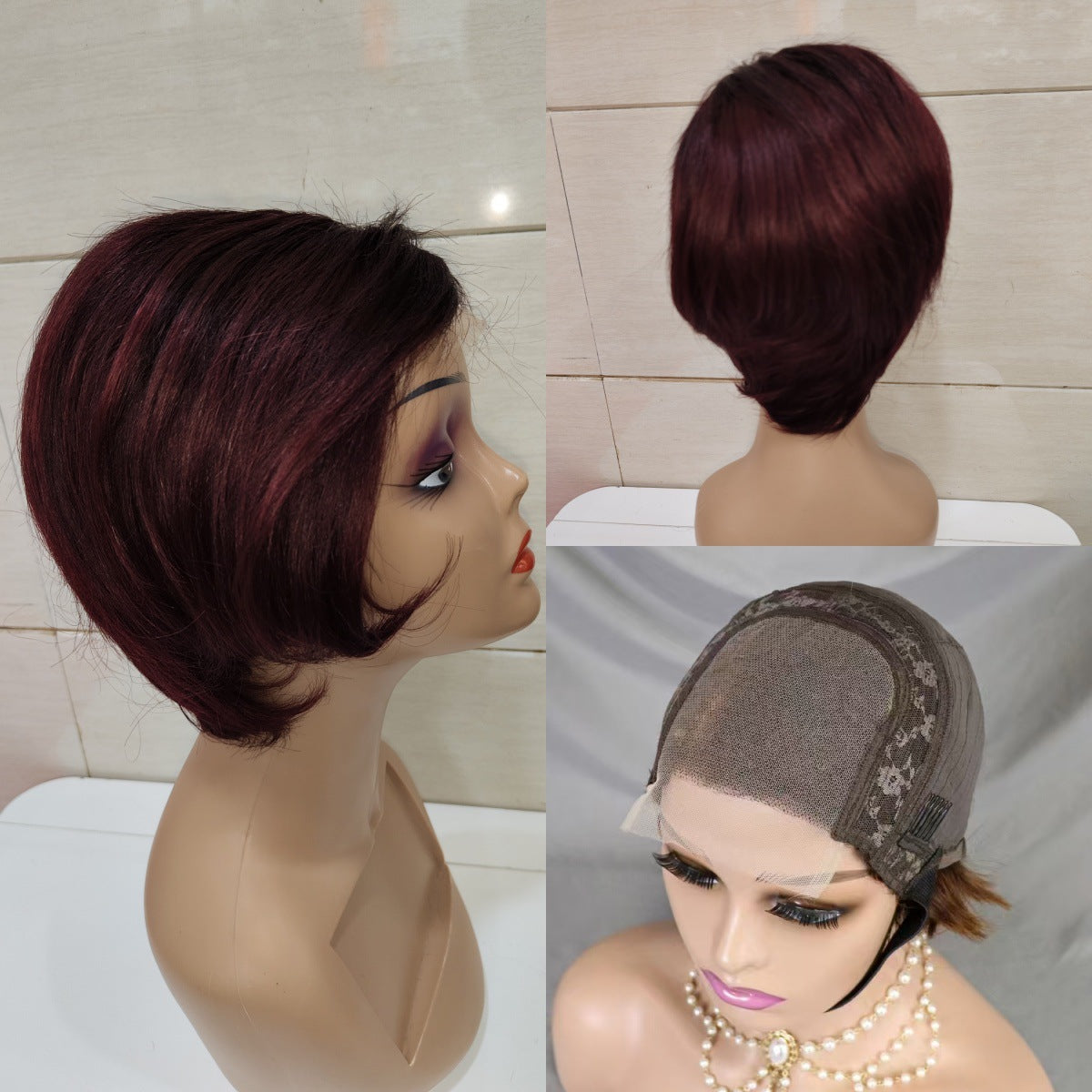 Fashion Slouchy Lace Pixie Cut Human Real Hair Wig