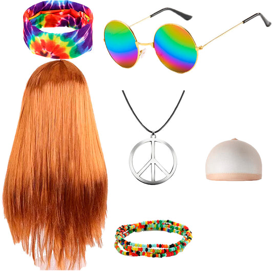 Hippie Rock Brown Long Straight Hair Party Dress Up Performance Cos Wig