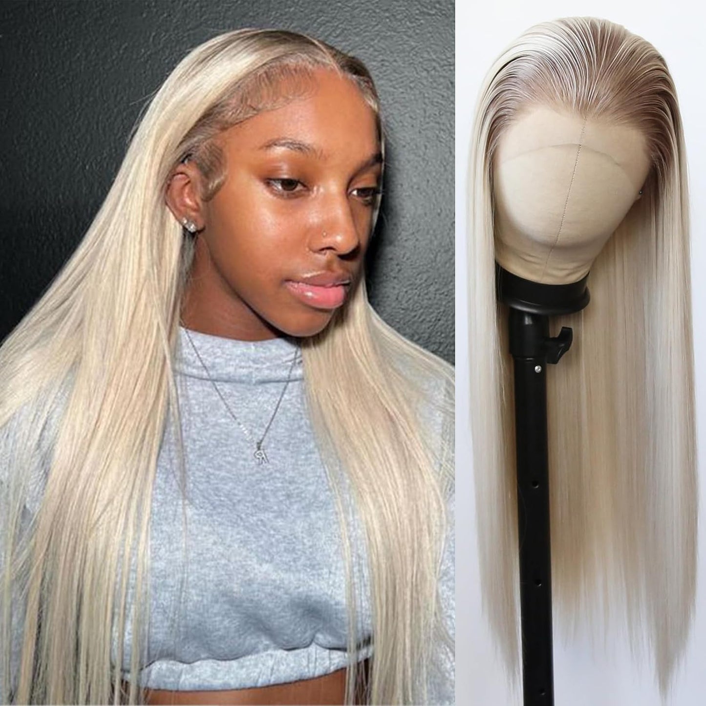 Women's Front Lace Natural Simulation Hair Chemical Long Straight Wig