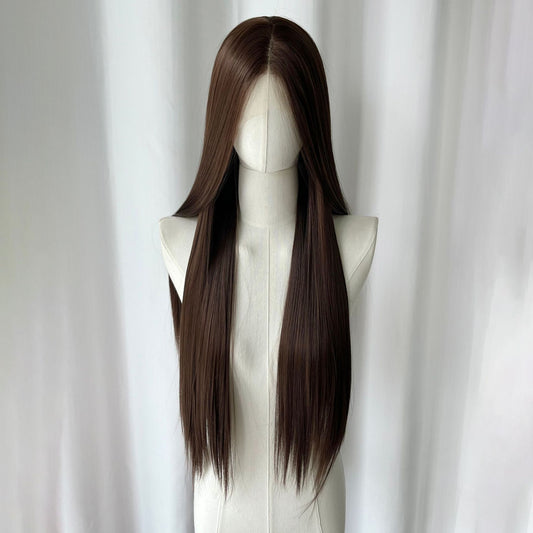 Crochet Rough Forehead Lace Hair Head Cover Bright Fragrance Long Straight Wig