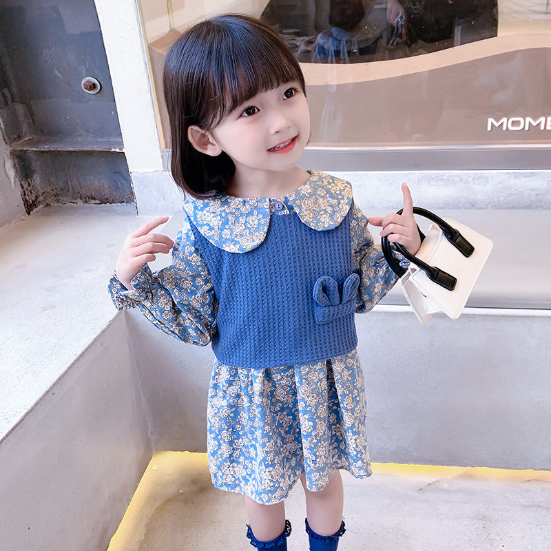 Children's Wool Vest Rabbit Ears Cotton Dress Little Two Children's Suit